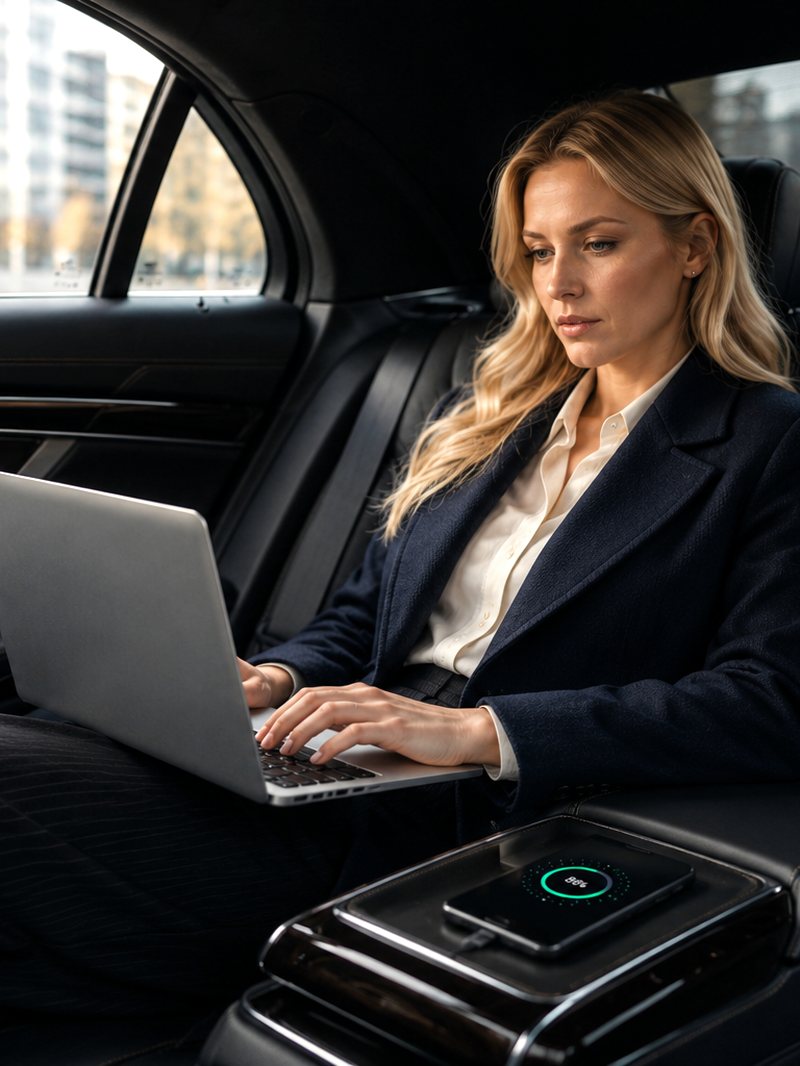 Passenger working on a laptop