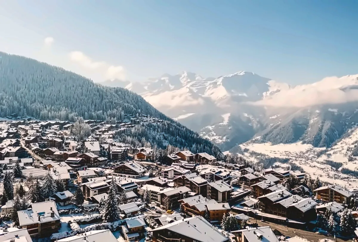 Verbier ski resort under snow